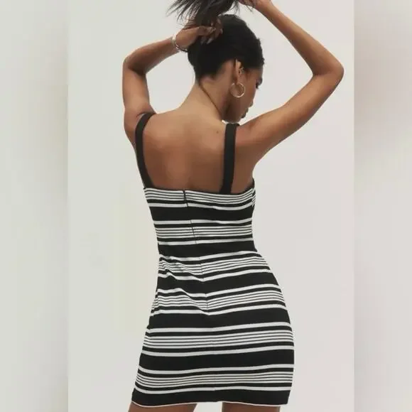 Anthropologie Hutch NWT Sleeveless Square Neck Black White Stripe Mini Dress - Picture 2 of 14